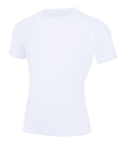 Youth Boys Compression Shirt Short Sleeve Athletic Base Layer - Medium White