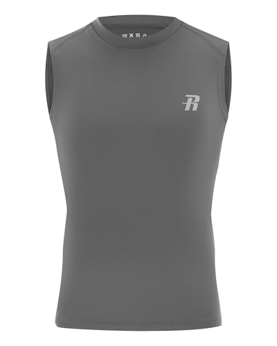 Runhit Boys Sleeveless Athletic Compression Tank Top Kids Quick Dry Sports Shirt - Large Grey