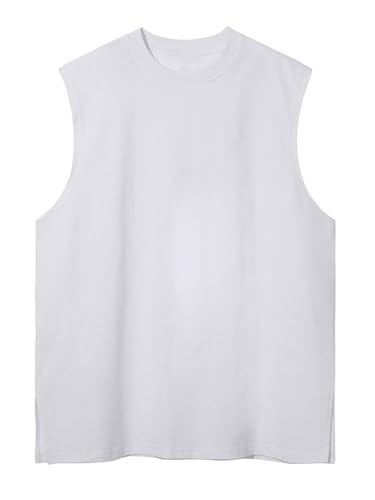 X-Large Men's Workout Tank Top Sleeveless Muscle Shirt for Gym & Beach - SnowElve White Acid Wash