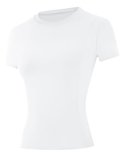 X-Large Women's Compression Workout Shirt - White, UPF 50+ Quick Dry Athletic Top