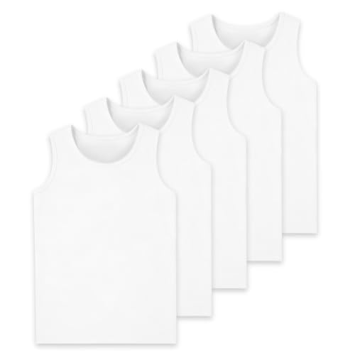 Kids' Boys Tank Tops 5-Pack Cotton Sleeveless Undershirts Age 2-16, White 11-13 Years