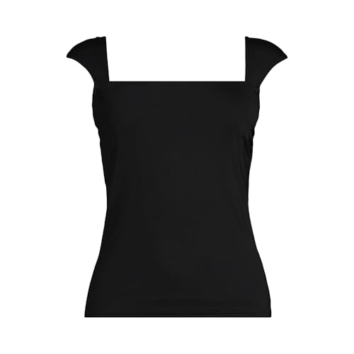 Lands' End Women's Square Neck Underwire Tankini Top - Black, Supportive Swimsuit