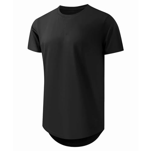 Mens T Shirt Longline Crewneck Hip Hop Casual Short Sleeve Large 3-Color/Dark Gray/Army Green