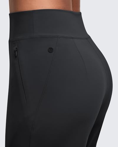 Women's Yoga Pants with Hidden Zipper Pockets - Black, Large, 5'4.5"-5'7"
