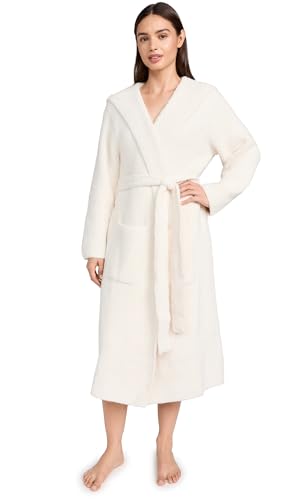 Barefoot Dreams CozyChic Ribbed Hooded Robe - Unisex Lounge & Bath Wrap, Cream, Size Variations