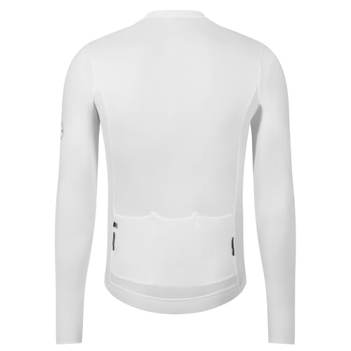 Men's Long Sleeve Cycling Jersey with Pockets - White, Large, UPF 50+