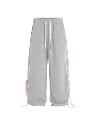 Aelfric Eden Medium Grey Lace Stripe Patchwork Baggy Sweatpants for Women