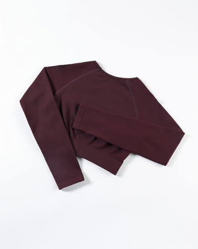 AUROLA Women's Seamless Long Sleeve Crop Top Workout Shirt - Medium Black Cherry