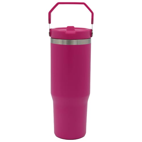 Hot Pink 30oz Insulated Stainless Steel Water Bottle with Handle - Leakproof Straw Lid