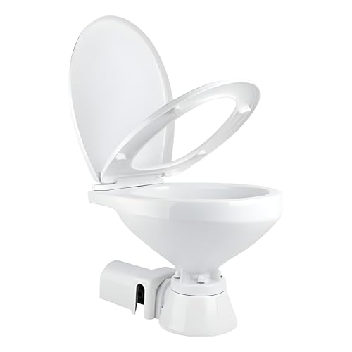 SEAFLO 12V Electric Marine Toilet - Large Size, Corrosion Resistant, Soft Close Seat, Built-In Backflow Preventer, Model SFMTE1-01-R - Regular