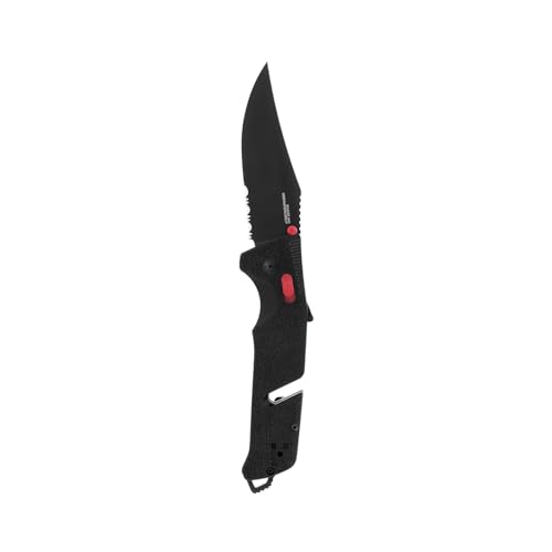 SOG Trident AT Folding Knife Black/Red - Partially Serrated, Cryo D2 Steel, Ambidextrous Lock, Emergency & Tactical Use