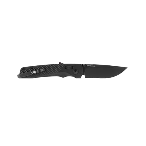 SOG Flash AT Blackout Folding Knife with Partially Serrated D2 Steel Blade