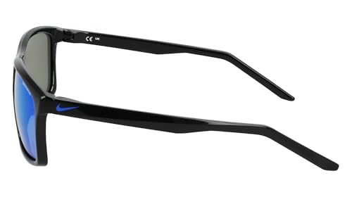 Nike Unisex Fire Large Polarized Rectangular Sunglasses Black / Polar Blue Mirror / 58mm