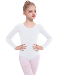 Girls Long Sleeve Ballet Leotard for Dance Gymnastics - White 6-7 Years