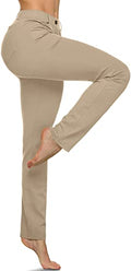 Women's Yoga & Dress Pants - Medium Petite Khaki Business Casual Slacks with 4 Pockets