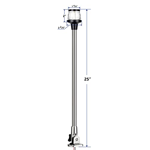 LED Fold Down Boat Stern Light 3-NM All Round 360° Anchor Light - 25 Inch Stainless Steel