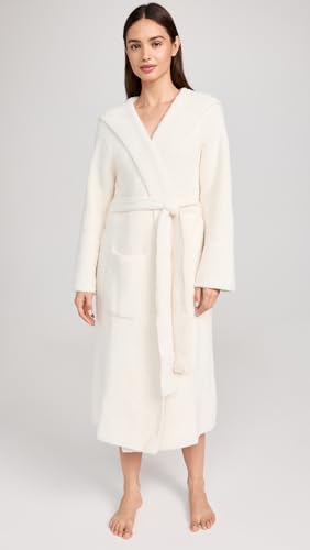 Barefoot Dreams CozyChic Ribbed Hooded Robe - Unisex Lounge & Bath Wrap, Cream, Size Variations