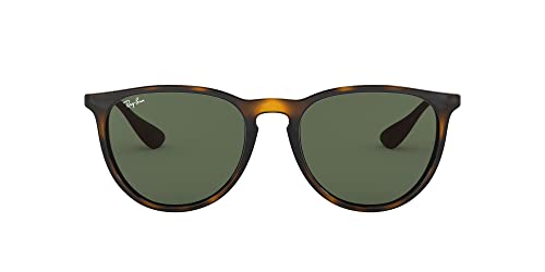 Ray-Ban RB4171 Erika Round Sunglasses for Women & Men, Light Havana/Dark Green, 54mm