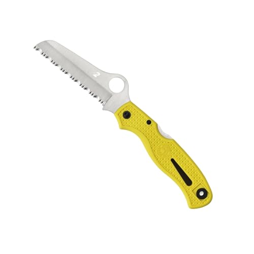Spyderco Atlantic Salt Yellow Serrated Rescue Knife - Rust-Resistant, Safety Sheepfoot Blade