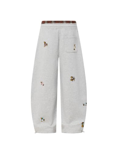 X-Small Embroidery Puppy Wide Leg Sweatpants - Grey Unisex Joggers