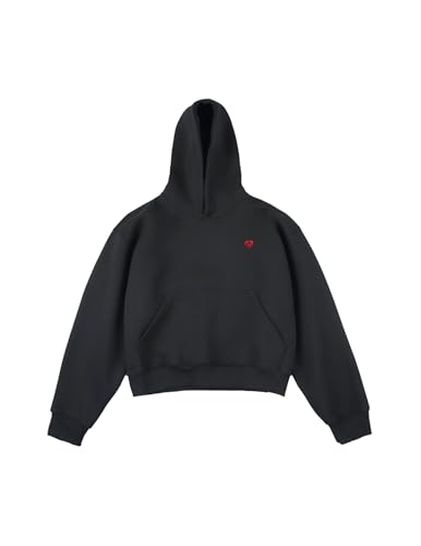Unisex Black Medium Solid Boxy Pullover Hoodie for Women & Men - Oversized Y2K Casual Sweatshirt