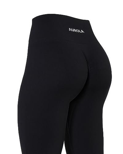 AUROLA Power Workout Leggings for Women Medium Black Tummy Control Squat Proof Ribbed Seamless Scrunch Active Pants