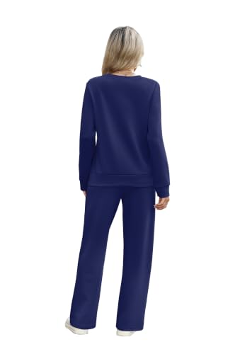 Women's Casual 2 Piece Sweatshirt & Lounge Pants Set - Medium/Navy Blue