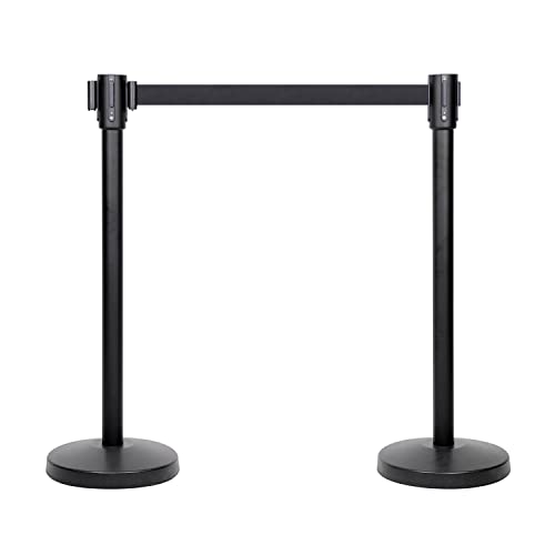 Crowd Control Stanchions with Retractable Belt - 2 Pack, 36 Inch Height, Heavy-Duty Black Posts for Events & Venues