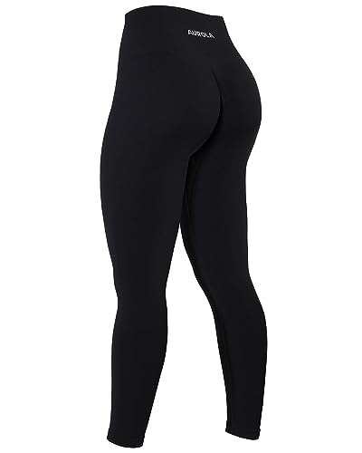 AUROLA Power Workout Leggings for Women Medium Black Tummy Control Squat Proof Ribbed Seamless Scrunch Active Pants