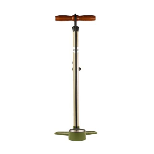 Bike Floor Pump with Steel Construction & Wood Handle, 120 PSI - Universal Compatibility