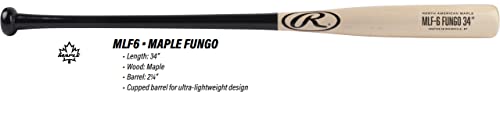 Infield Rawlings Maple Fungo Bat - 34" Black/Natural, Durable Wood Training Bat