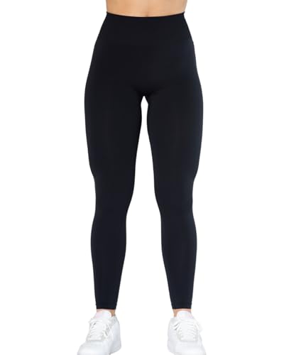 AUROLA Dream Collection Women's High Waist Seamless Scrunch Workout Leggings Set (Large, Black+Black)