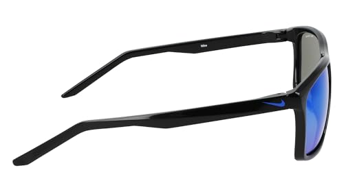 Nike Unisex Fire Large Polarized Rectangular Sunglasses Black / Polar Blue Mirror / 58mm
