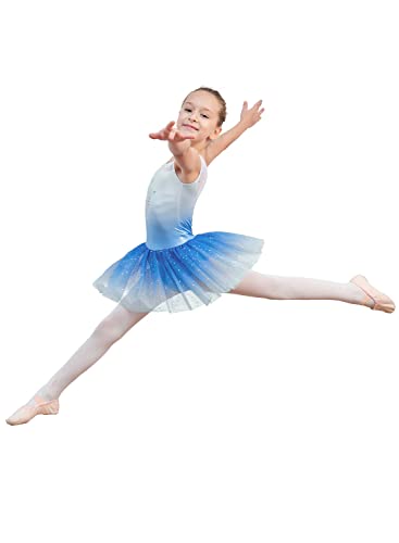 Girls Ballet Leotard 4-5T Snow Blue Sparkly Dance Tutu Outfit