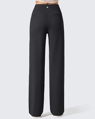 Petite Fleece-Lined Wide Leg Pants for Women Dressy Casual Work Black 5'2"-5'4.5"