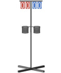 Queension Cornhole Score Keeper with Drink Holder - Black with Ground Base