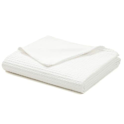 YnM Cotton Waffle Weave Duvet Cover for Weighted Blankets 60''x80'' Coconut White with 16 Strings