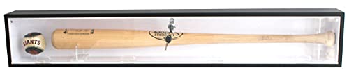 DisplayGifts Wall Mount Baseball Bat Display Case with UV Protection - Black Frame, White Interior, Lock, Horizontal or Vertical Hanger