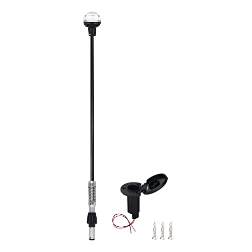 Besramtic Marine Navigation Anchor Light with Glass Fiber Pole - All Round White LED, 2 NM USCG Approved, 12V, 36-Inch Spring Flexible Pole
