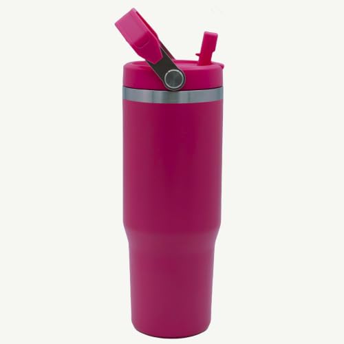 Hot Pink 30oz Insulated Stainless Steel Water Bottle with Handle - Leakproof Straw Lid