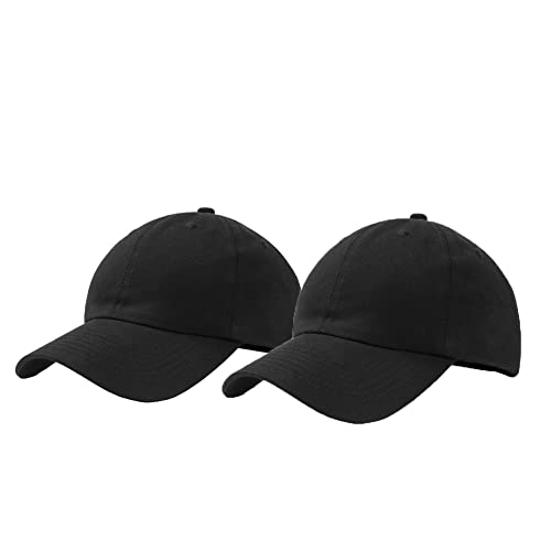 Men's Classic Adjustable Cotton Dad Baseball Cap 2 Pack Small Large Black