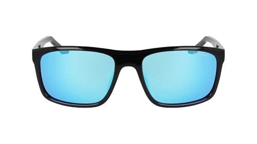 Nike Unisex Fire Large Polarized Rectangular Sunglasses Black / Polar Blue Mirror / 58mm