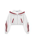 Aelfric Eden Cropped Contrast Stripe Zip Up Hoodie - Medium Short Grey - Y2K Style