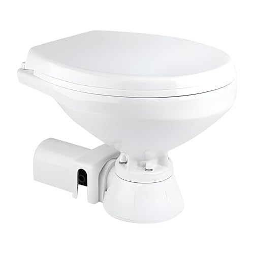SEAFLO 12V Electric Marine Toilet - Large Size, Corrosion Resistant, Soft Close Seat, Built-In Backflow Preventer, Model SFMTE1-01-R - Regular