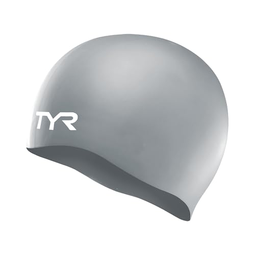 Silicone Swim Cap for Men and Women - Wrinkle-Free, Durable, Silver - TYR