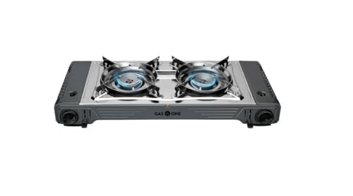 Portable Double Burner Camping Stove 15,300 BTU with Carrying Case & Safety Features