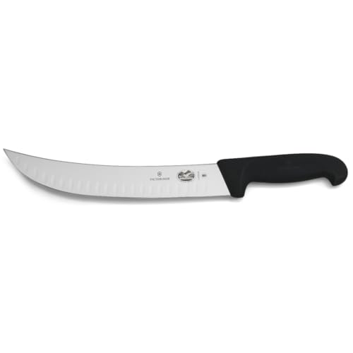 Victorinox Fibrox 10-Inch Curved Cimeter Knife with Granton Edge - Lightweight Swiss Chef Knife