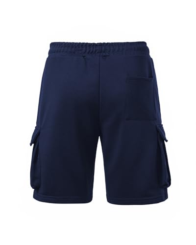 Men's Cargo Sweat Shorts - Athletic Baggy Shorts with 5 Pockets - Medium Navy Blue