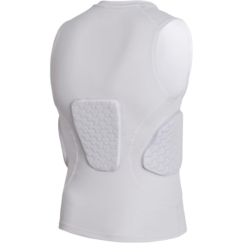 Youth Padded Football Shirt Chest Rib Protector - White, Medium, 4 Pads