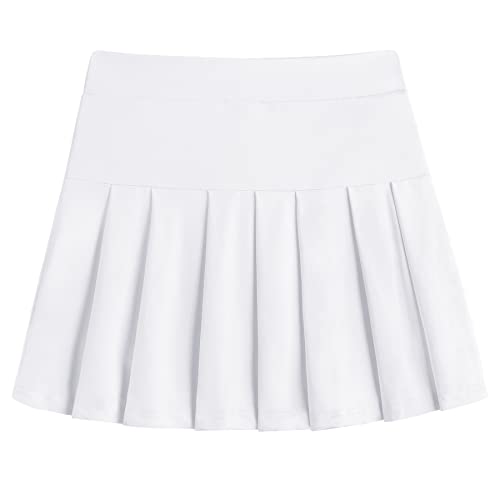 Kids Tennis Skirts with Pockets - Girls Athletic Pleated Golf Skorts, 6-7 Years - White